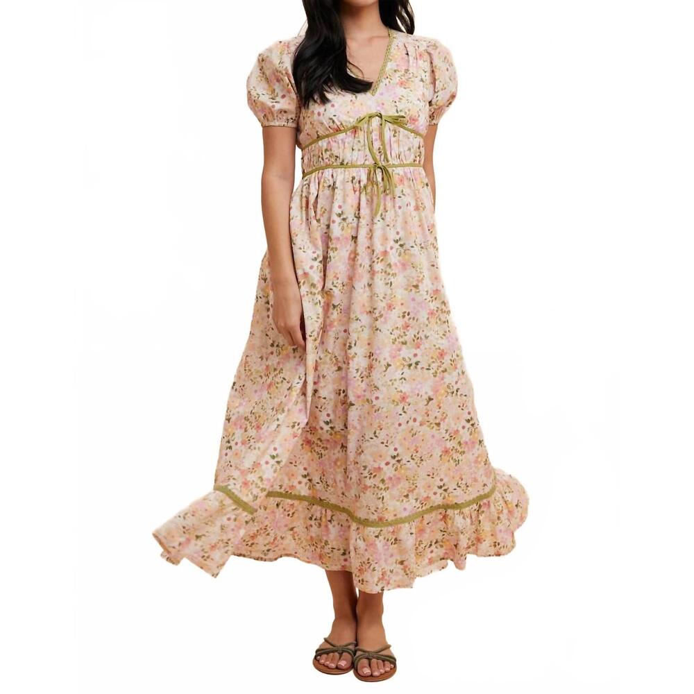 NEW IN-LOOM bow floral maxi dress in pink coral multi